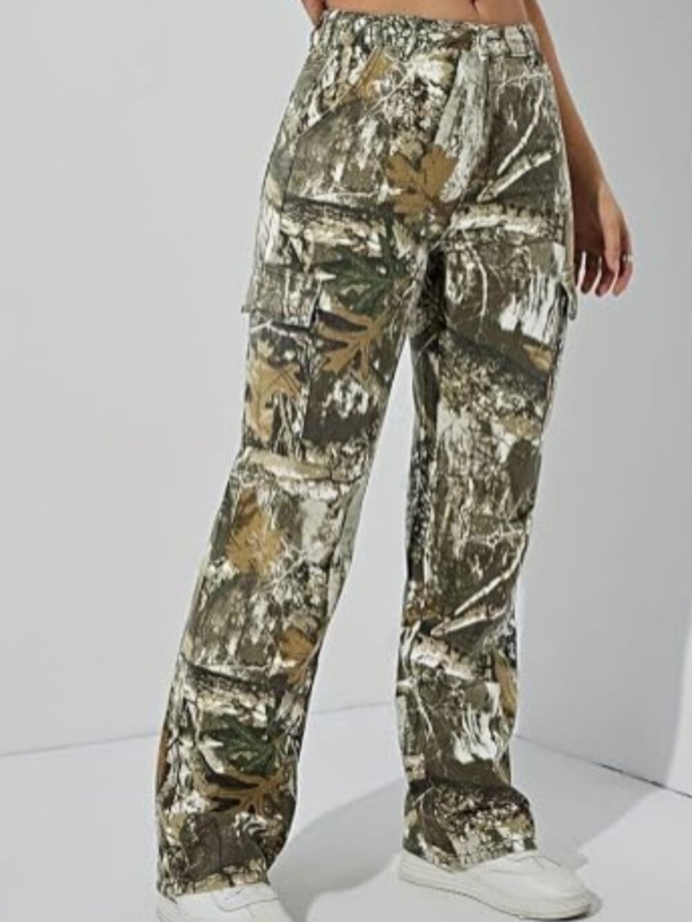 Camouflage Cargo Pants Baggy Straight Wide Leg Trousers Jeans with Pockets